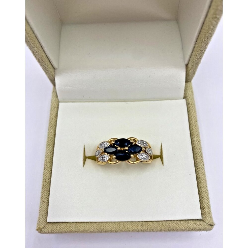925 Silver Ring Size 8 Gold Plated "Lab Created Dark Blue" Stones